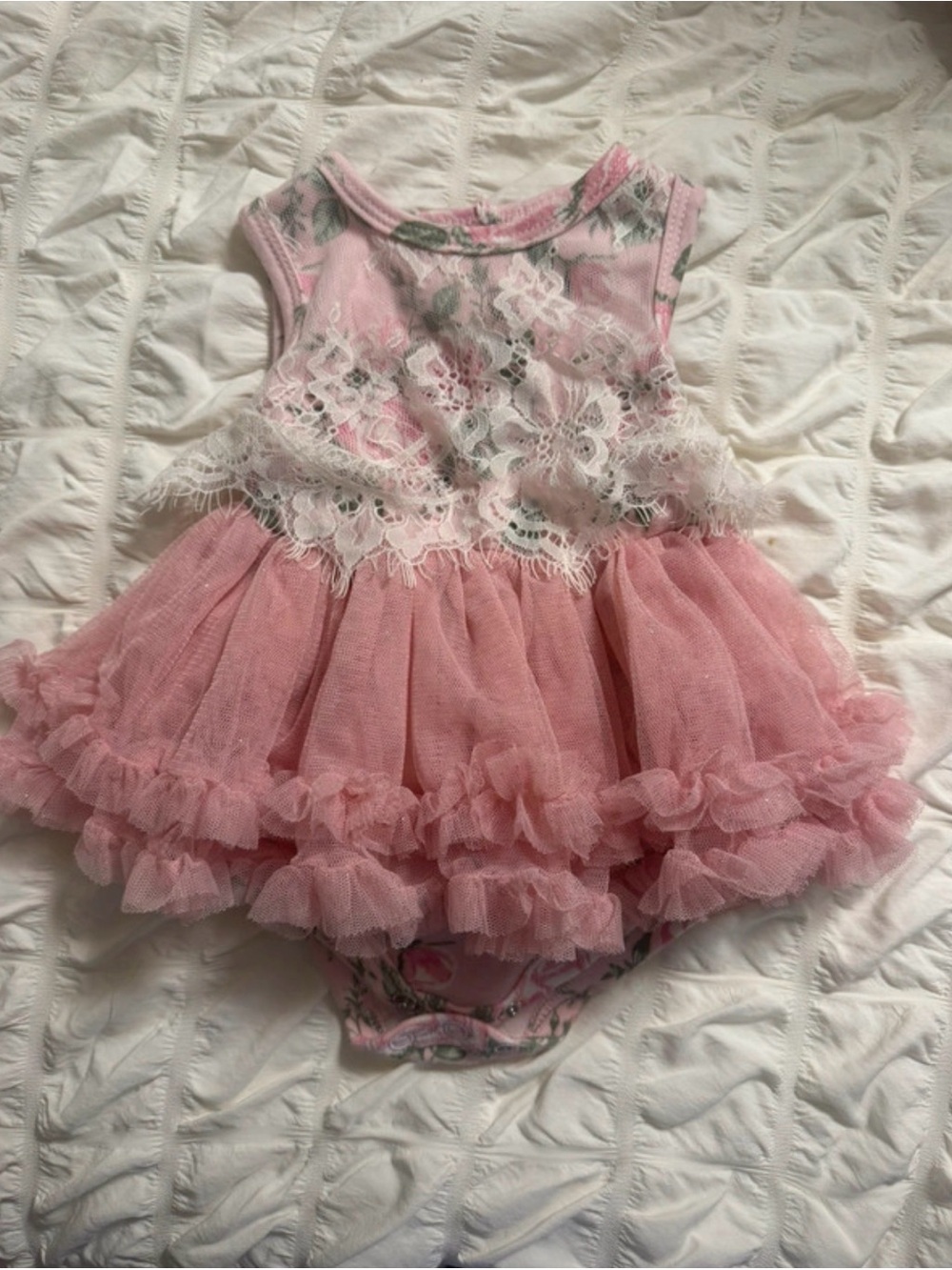 Nicole Miller Pink Lace Tulle One-Piece Bodysuit